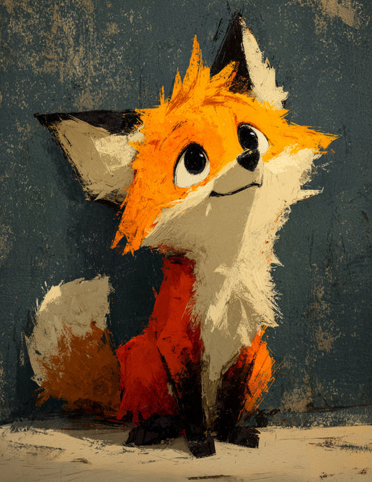 Fox — Cute Cartoon Art, Rich Palette Digital Wall Art, 3 Sizes Included, Living Room Decor