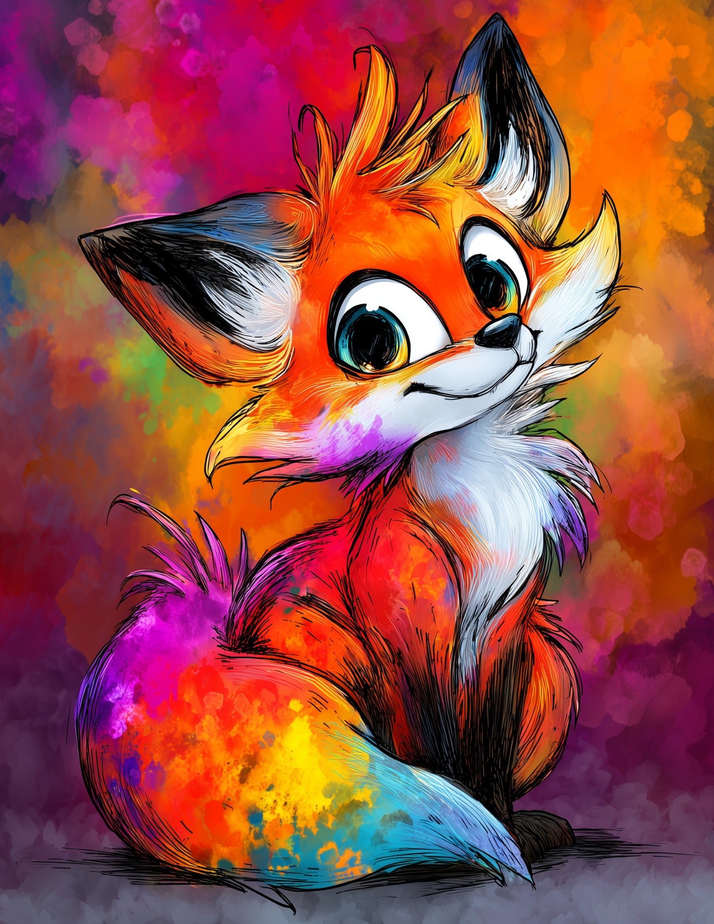 Fox — Cute Cartoon Art, Soft Pastels Digital Wall Art, 3 Sizes Included, Living Room Decor