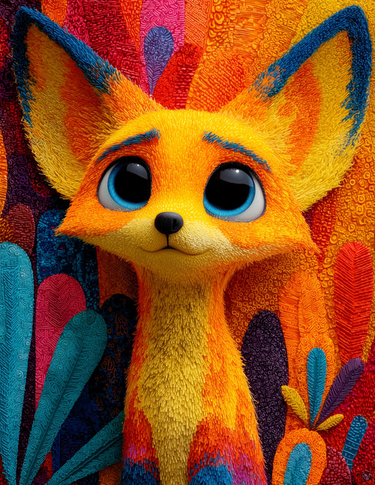 Fox — Cute Cartoon Art, Vibrant Palette Digital Wall Art, 3 Sizes Included, Living Room Decor
