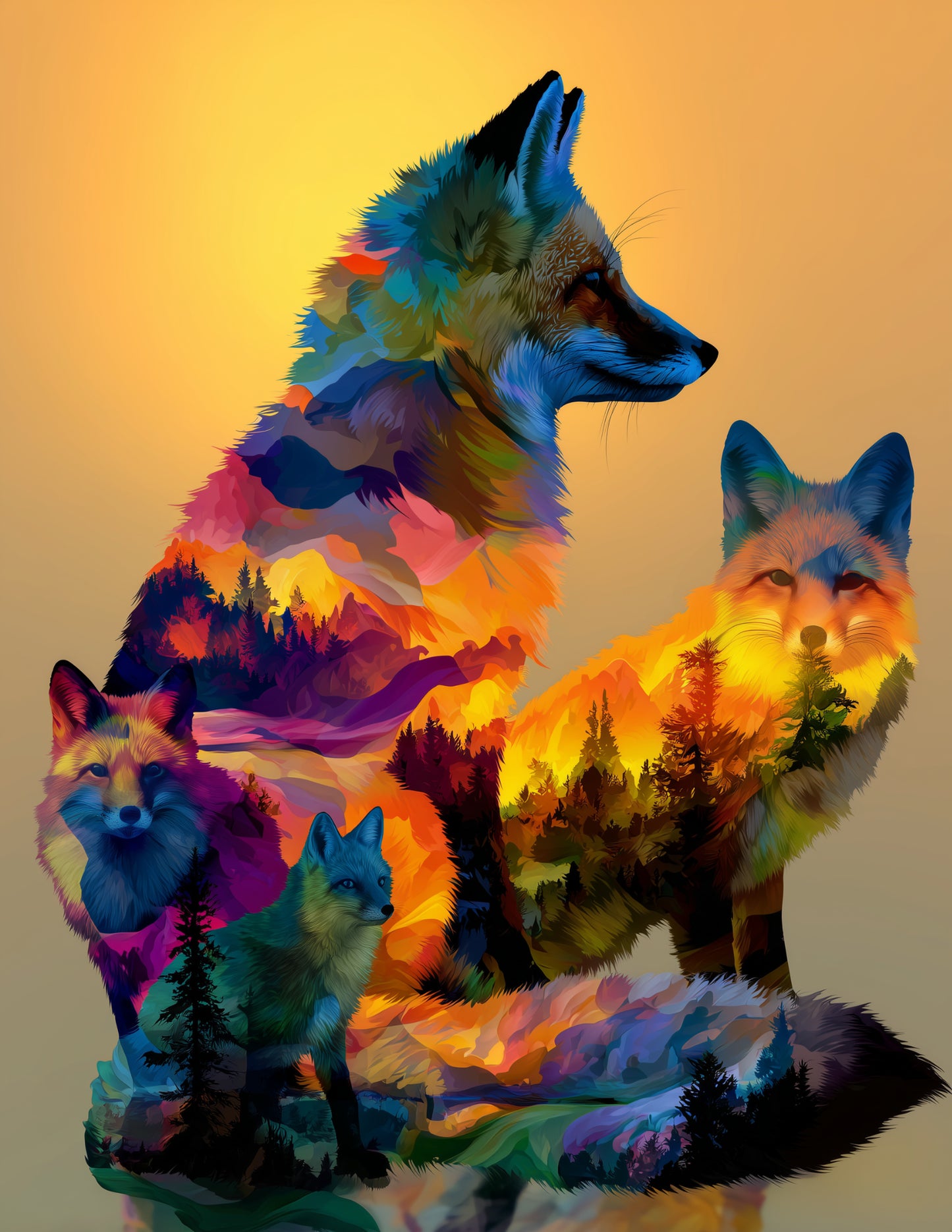 Fox — Double Exposure Pack Art, Bold Contrast Digital Wall Art, 3 Sizes Included, Living Room Decor