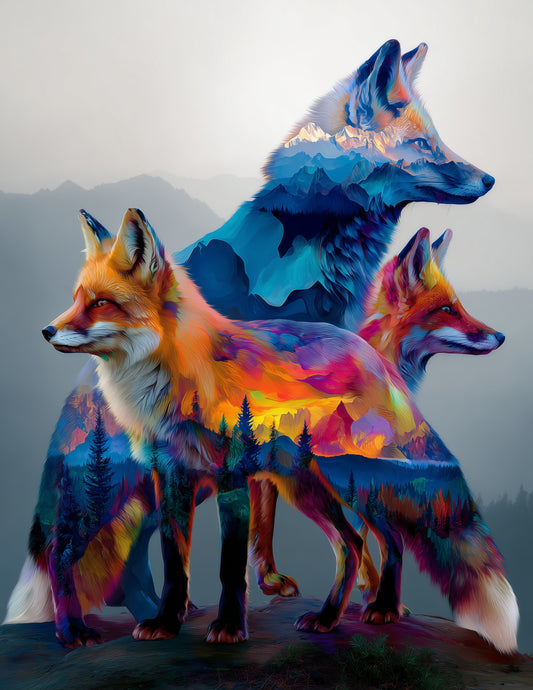 Fox — Double Exposure Pack Art, Layered Hues Digital Wall Art, 3 Sizes Included, Living Room Decor