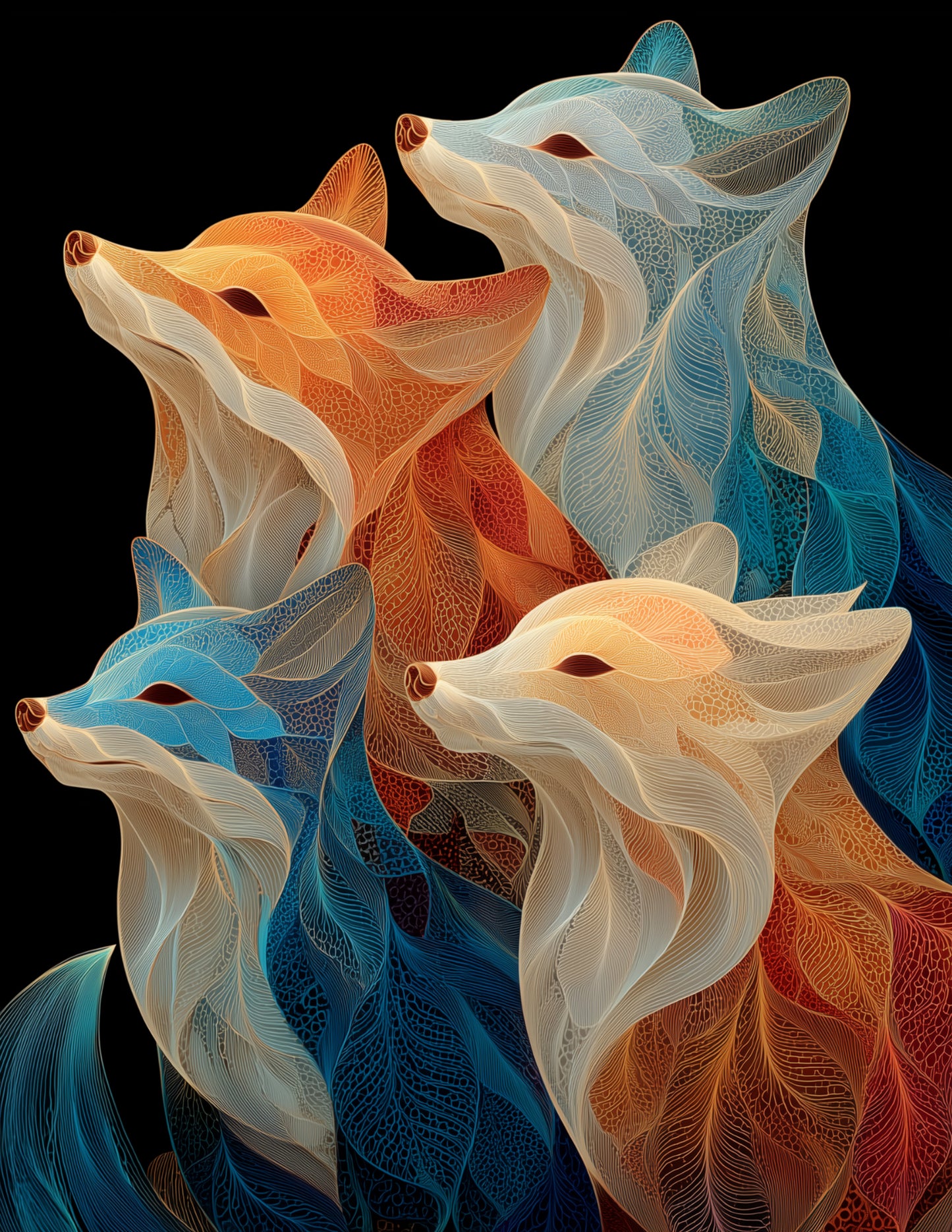 Fox — Fractal Filigree Pack Art, Emerald Hues Digital Wall Art, 3 Sizes Included, Living Room Decor