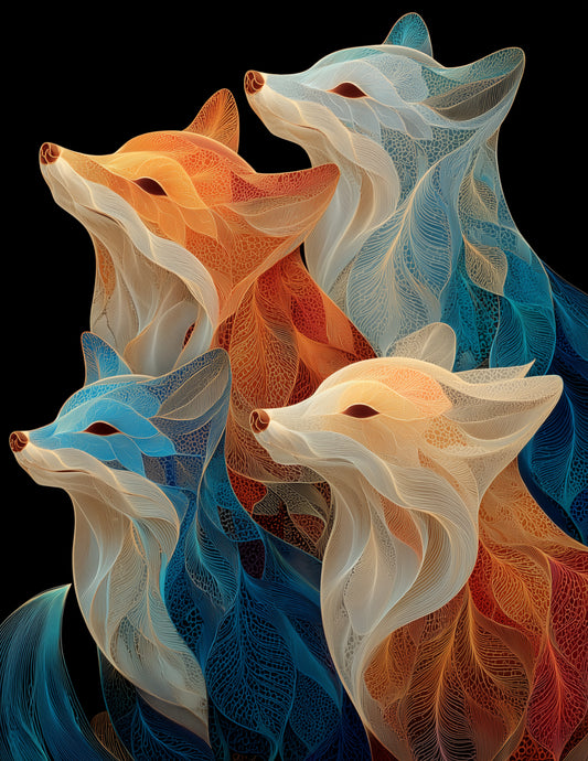 Fox — Fractal Filigree Pack Art, Emerald Hues Digital Wall Art, 3 Sizes Included, Living Room Decor