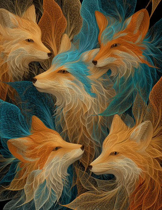 Fox — Fractal Filigree Pack Art, Midnight Hues Digital Wall Art, 3 Sizes Included, Living Room Decor