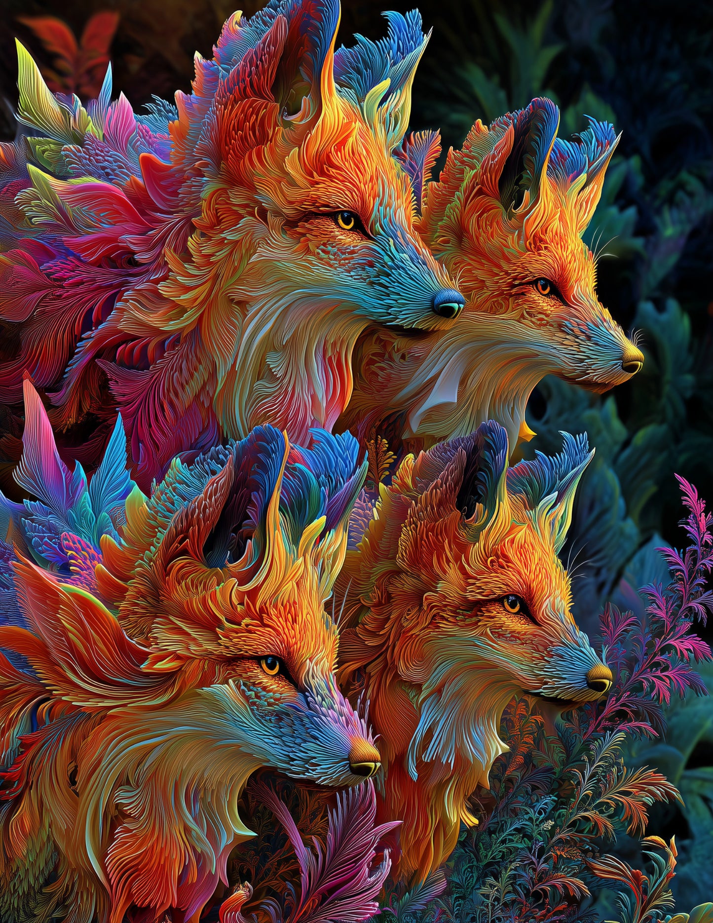 Fox — Fractal Filigree Pack Art, Vibrant Palette Digital Wall Art, 3 Sizes Included, Living Room Decor