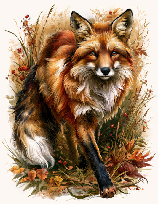 Fox — Naturalist Art, Amber Highlights Digital Wall Art, 3 Sizes Included, Living Room Decor