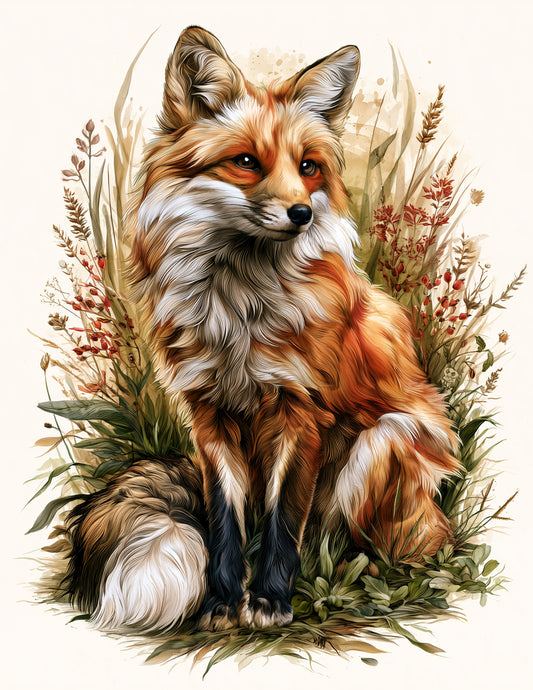 Fox — Naturalist Art, Ochre Tones Digital Wall Art, 3 Sizes Included, Living Room Decor