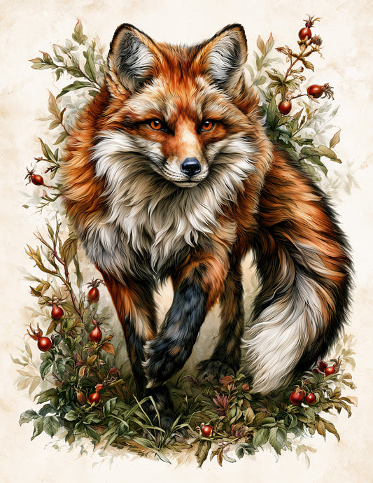 Fox — Naturalist Art, Warm Texture Digital Wall Art, 3 Sizes Included, Living Room Decor