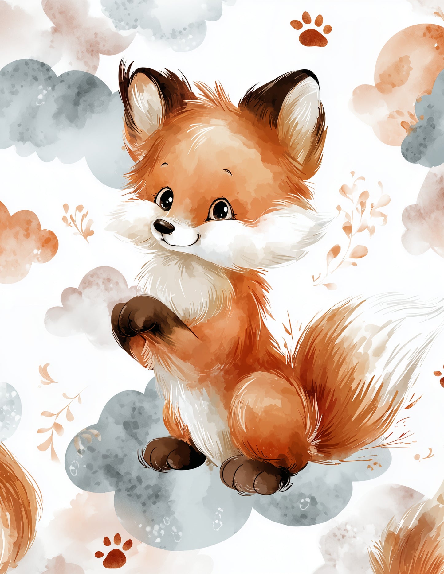 Fox — Nursery Art, Warm Pastels Digital Wall Art, 3 Sizes Included, Nursery Decor