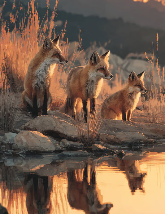 Fox — Realistic Pack Art, Warm Tones Digital Wall Art, 3 Sizes Included, Living Room Decor