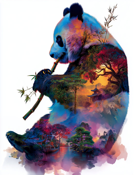 Giant Panda — Double Exposure Art, Midnight Hues Digital Wall Art, 3 Sizes Included, Living Room Decor