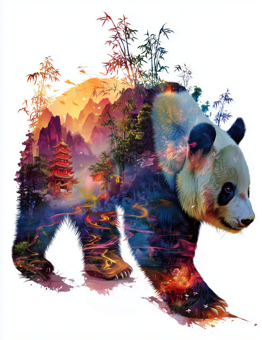 Giant Panda — Double Exposure Art, Serene Palette Digital Wall Art, 3 Sizes Included, Living Room Decor