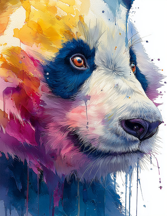 Giant Panda — Watercolor Art, Vibrant Palette Digital Wall Art, 3 Sizes Included, Living Room Decor