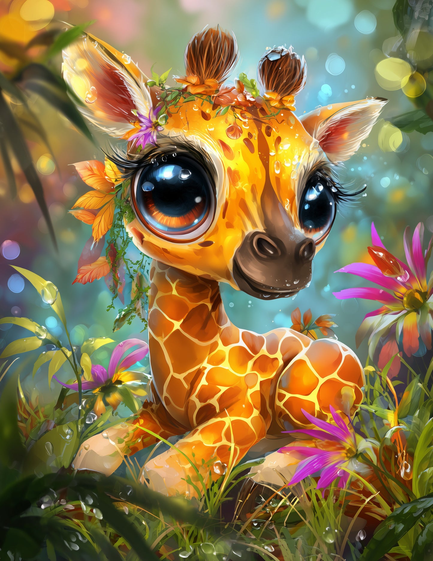 Giraffe — Cute Cartoon Art, Dreamy Tones Digital Wall Art, 3 Sizes Included, Nursery Decor