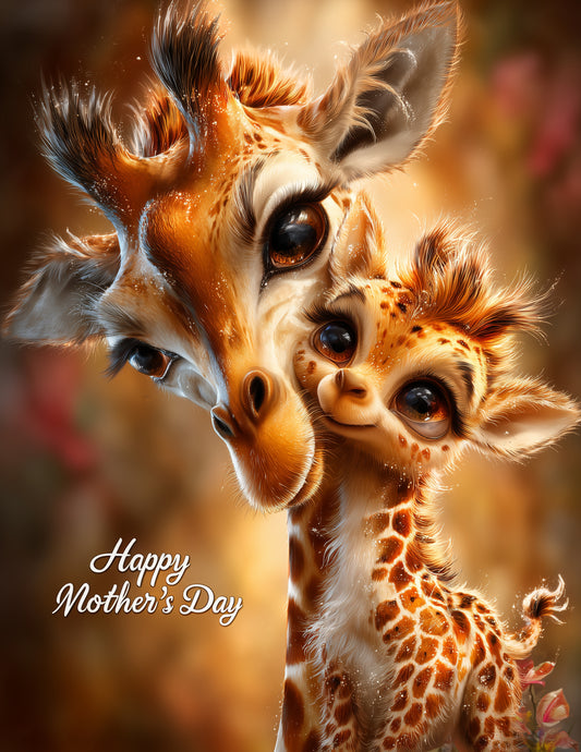 Giraffe — Mother's Day Cute Cartoon Art, Sunset Tones Digital Wall Art, 3 Sizes Included, Nursery Decor