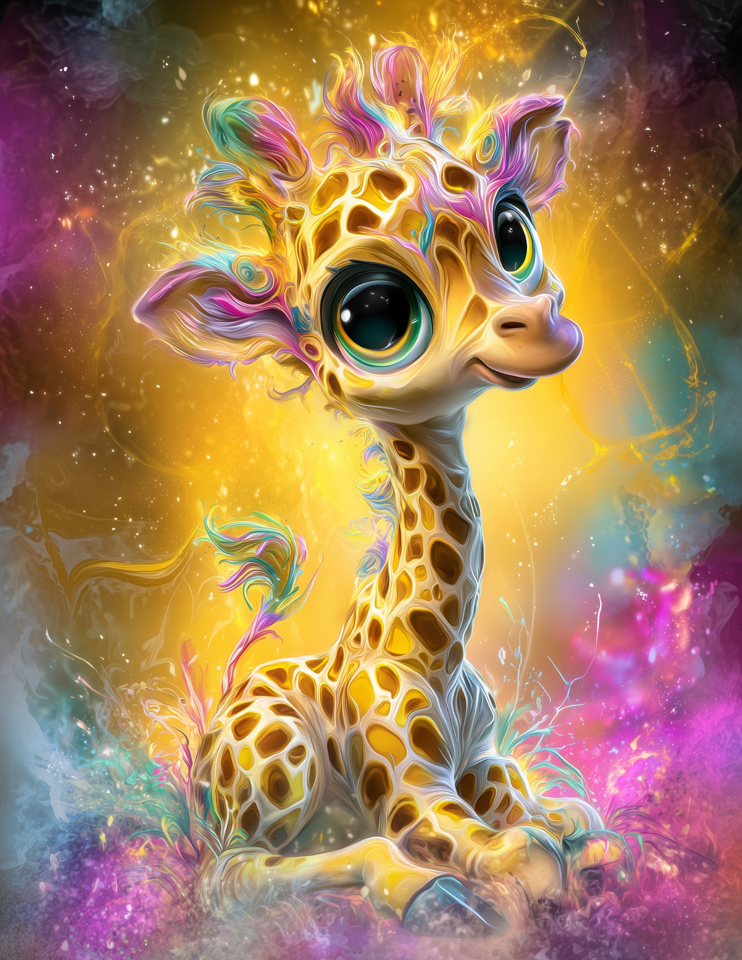 Giraffe — Cute Cartoon Art, Vibrant Hues Digital Wall Art, 3 Sizes Included, Nursery Decor