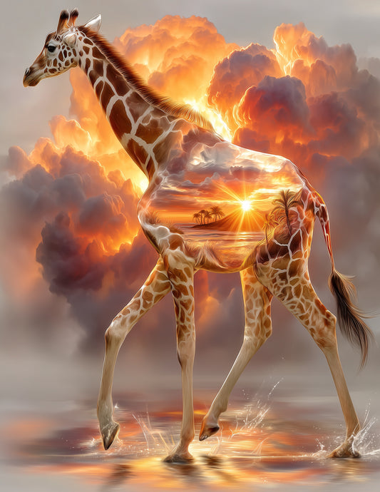 Giraffe — Double Exposure Art, Sunset Bloom Digital Wall Art, 3 Sizes Included, Living Room Decor