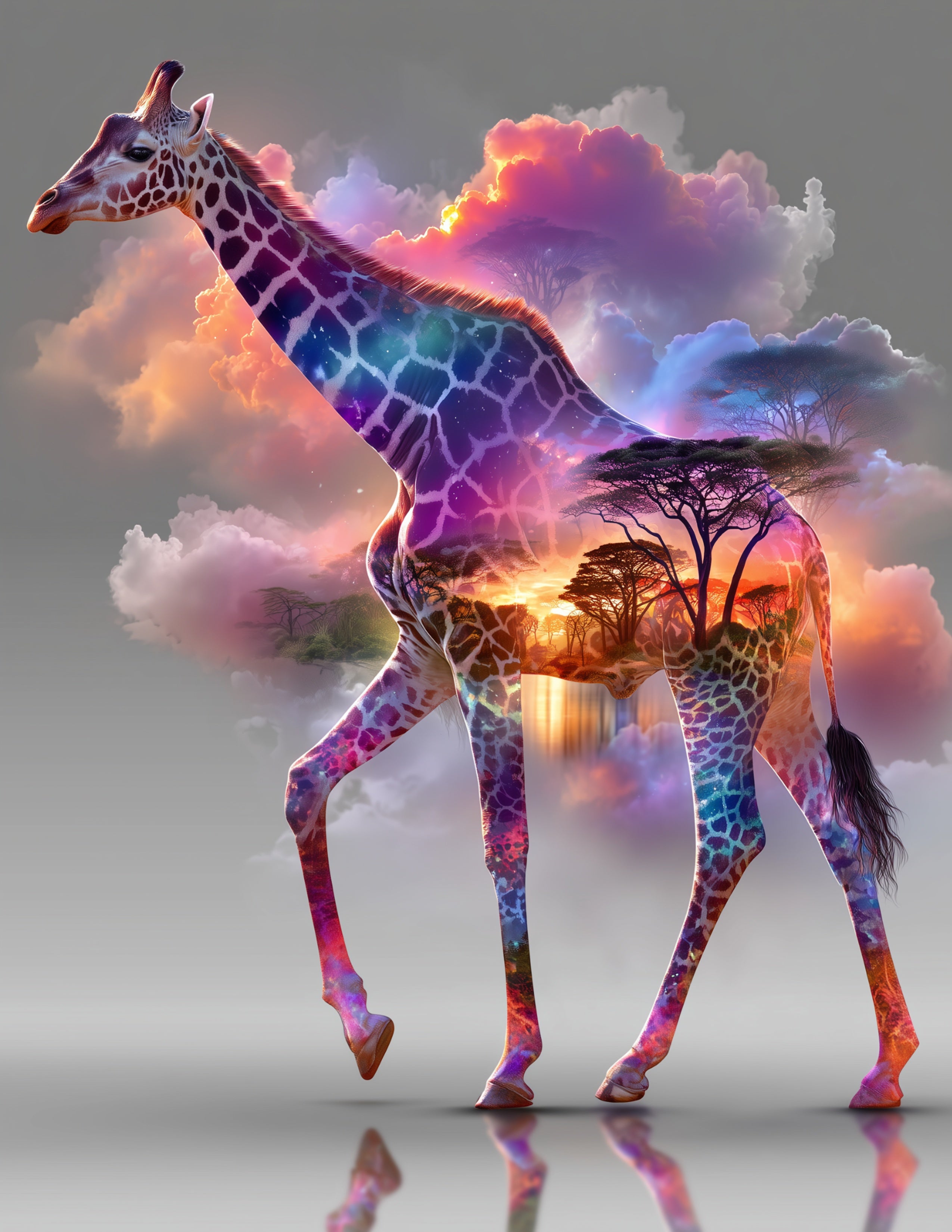 Giraffe — Double Exposure Art, Sunset Tones Digital Wall Art, 3 Sizes Included, Living Room Decor