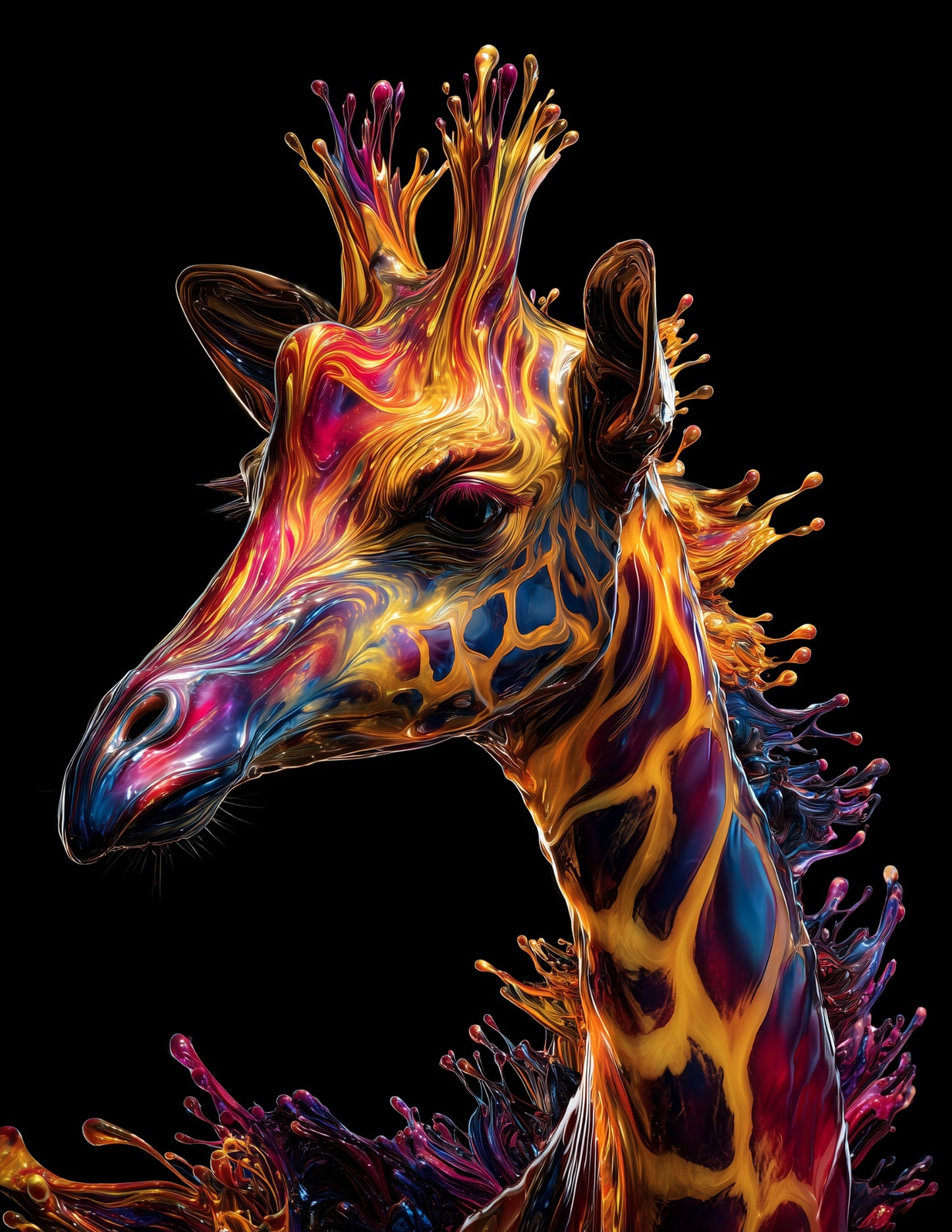 Giraffe — Ferrofluid Art, Cosmic Glow Digital Wall Art, 3 Sizes Included, Living Room Decor