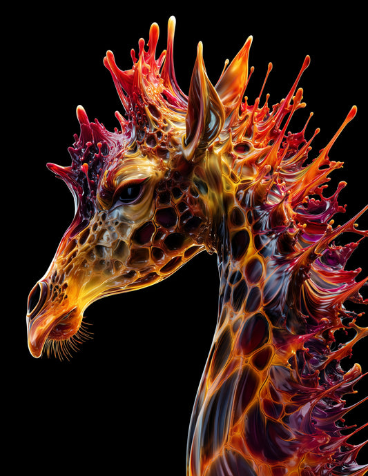 Giraffe — Ferrofluid Art, Fire Bloom Digital Wall Art, 3 Sizes Included, Living Room Decor
