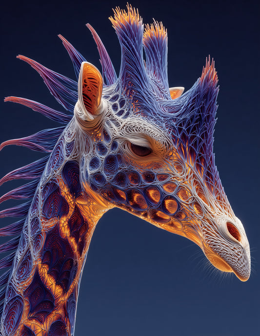 Giraffe — Ferrofluid Art, Midnight Tones Digital Wall Art, 3 Sizes Included, Living Room Decor