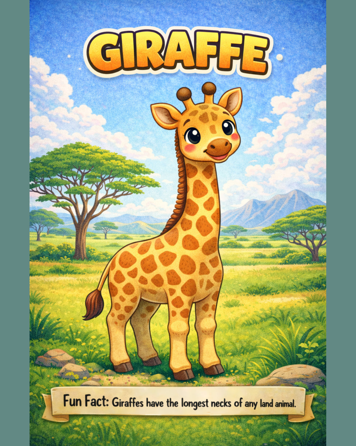 Giraffe — Fun Fact Character Digital Wall Art, 3 Sizes Included, Nursery Decor