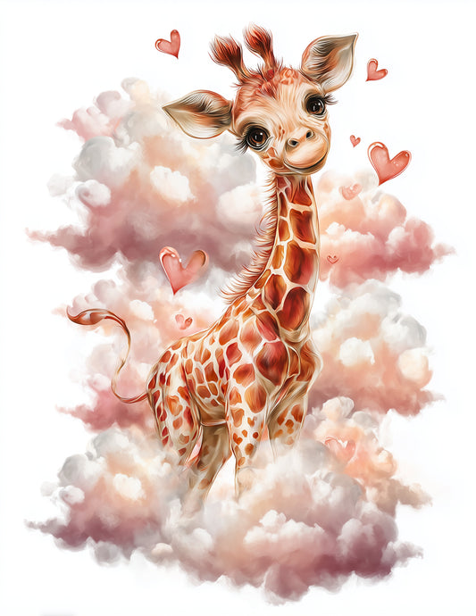 Giraffe — Nursery Art, Coral Pastels Digital Wall Art, 3 Sizes Included, Nursery Decor