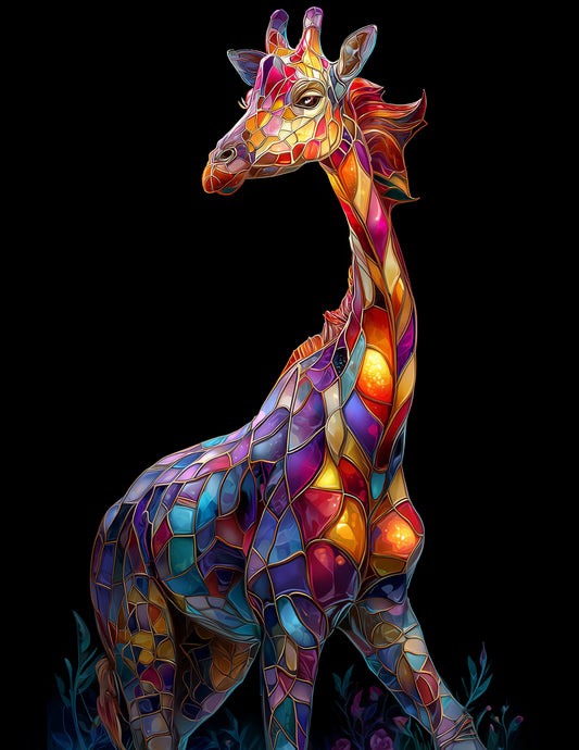 Giraffe — Stained Glass Art, Balanced Tones Digital Wall Art, 3 Sizes Included, Living Room Decor