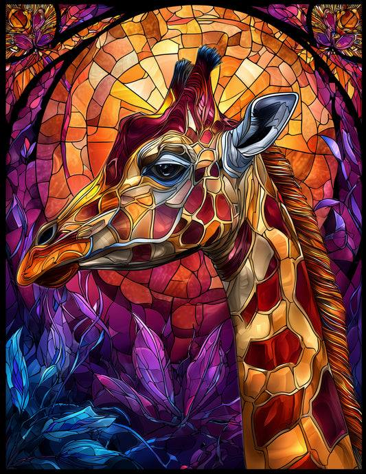 Giraffe — Stained Glass Art, Layered Hues Digital Wall Art, 3 Sizes Included, Living Room Decor