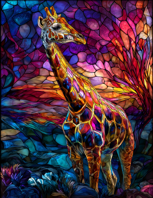 Giraffe — Stained Glass Art, Sunset Tones Digital Wall Art, 3 Sizes Included, Living Room Decor