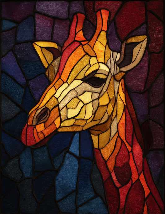 Giraffe — Stained Glass Art, Vibrant Palette Digital Wall Art, 3 Sizes Included, Living Room Decor