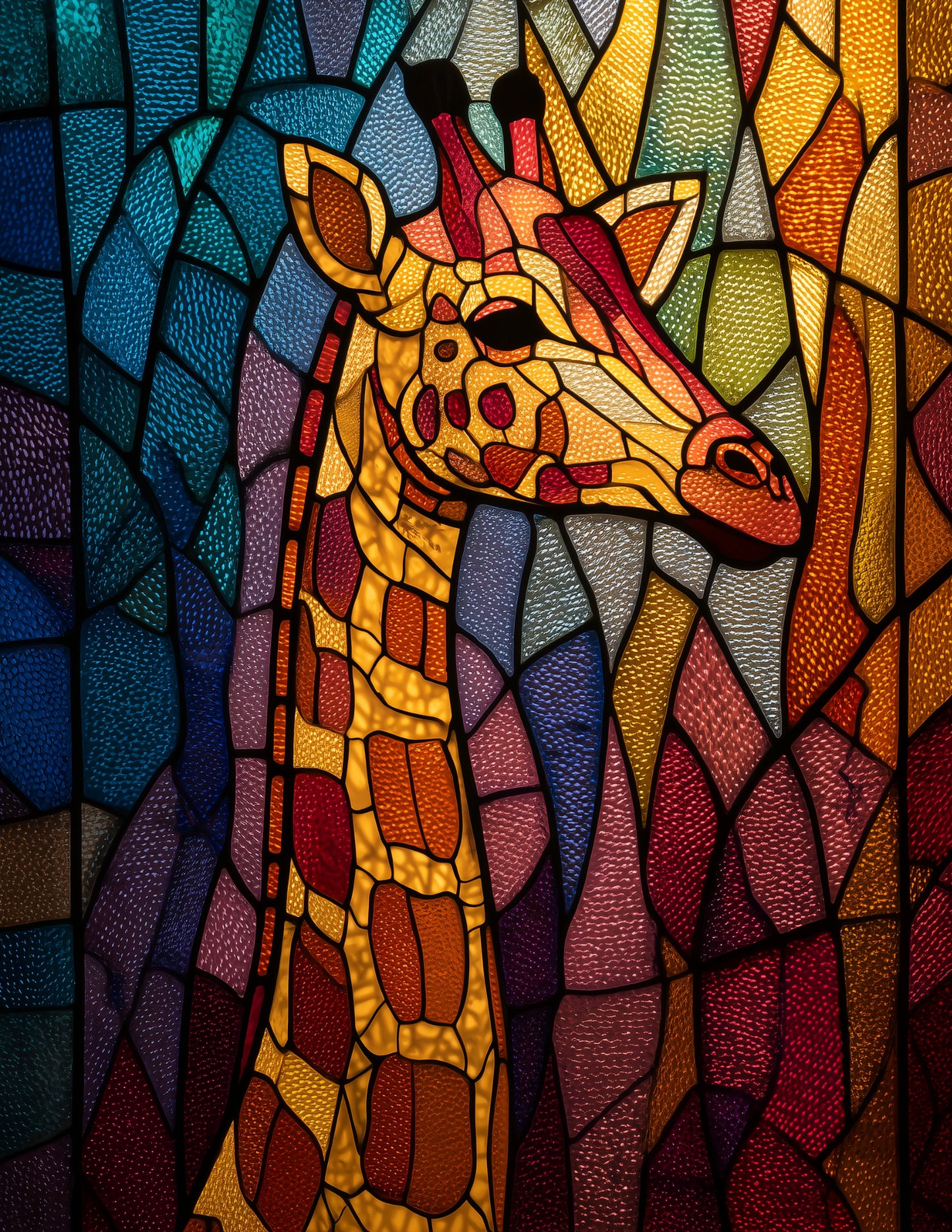 Giraffe — Stained Glass Art, Warm Hues Digital Wall Art, 3 Sizes Included, Living Room Decor