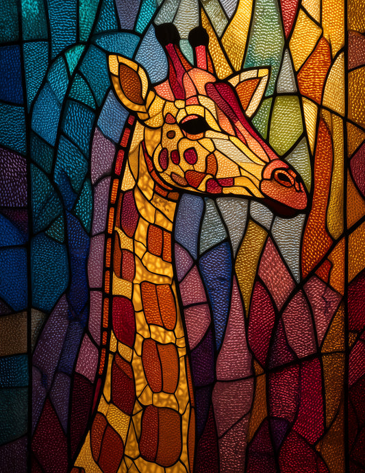 Giraffe — Stained Glass Art, Warm Hues Digital Wall Art, 3 Sizes Included, Living Room Decor