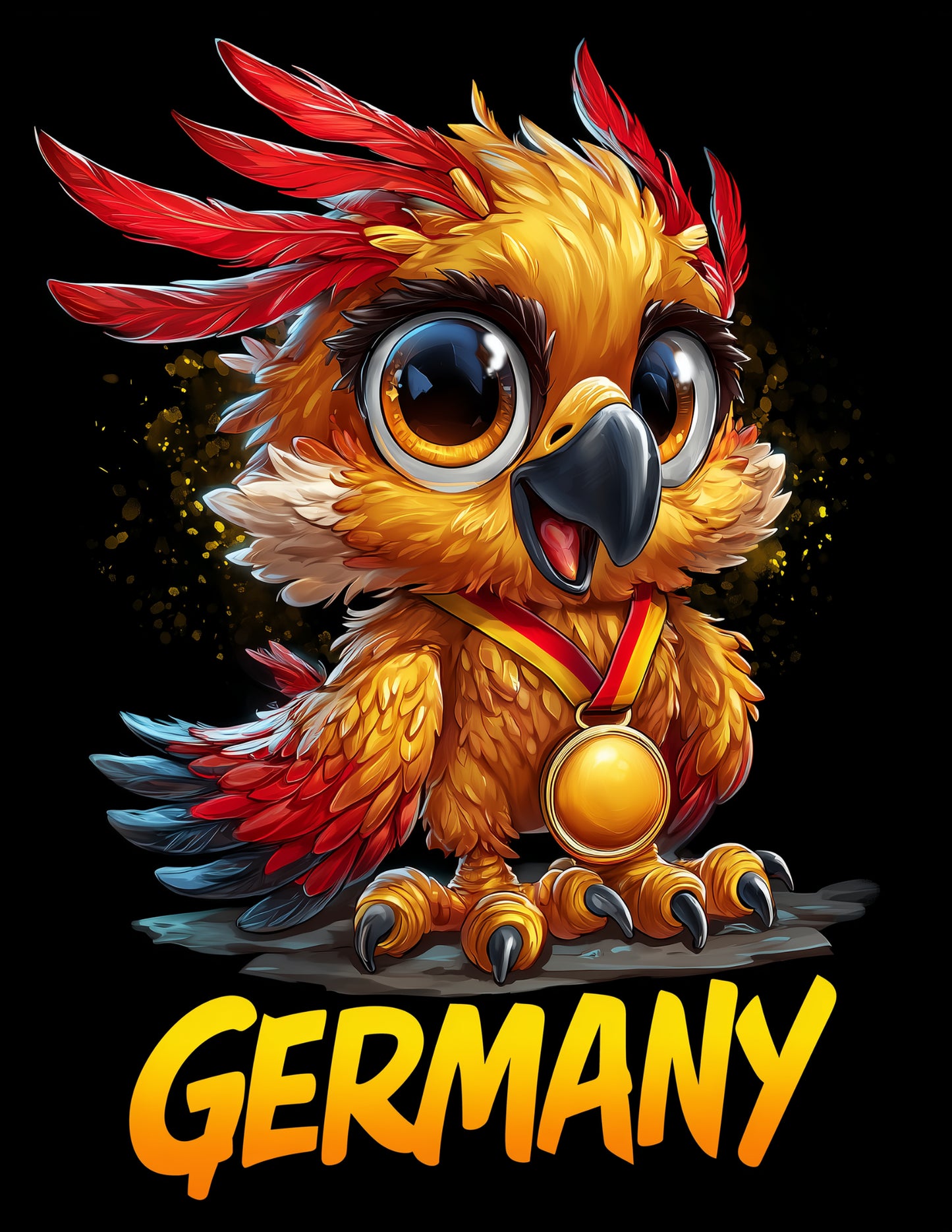 Golden Eagle — Cute Cartoon Personalized Art, Warm Palette Digital Wall Art, 3 Sizes Included, Living Room Decor