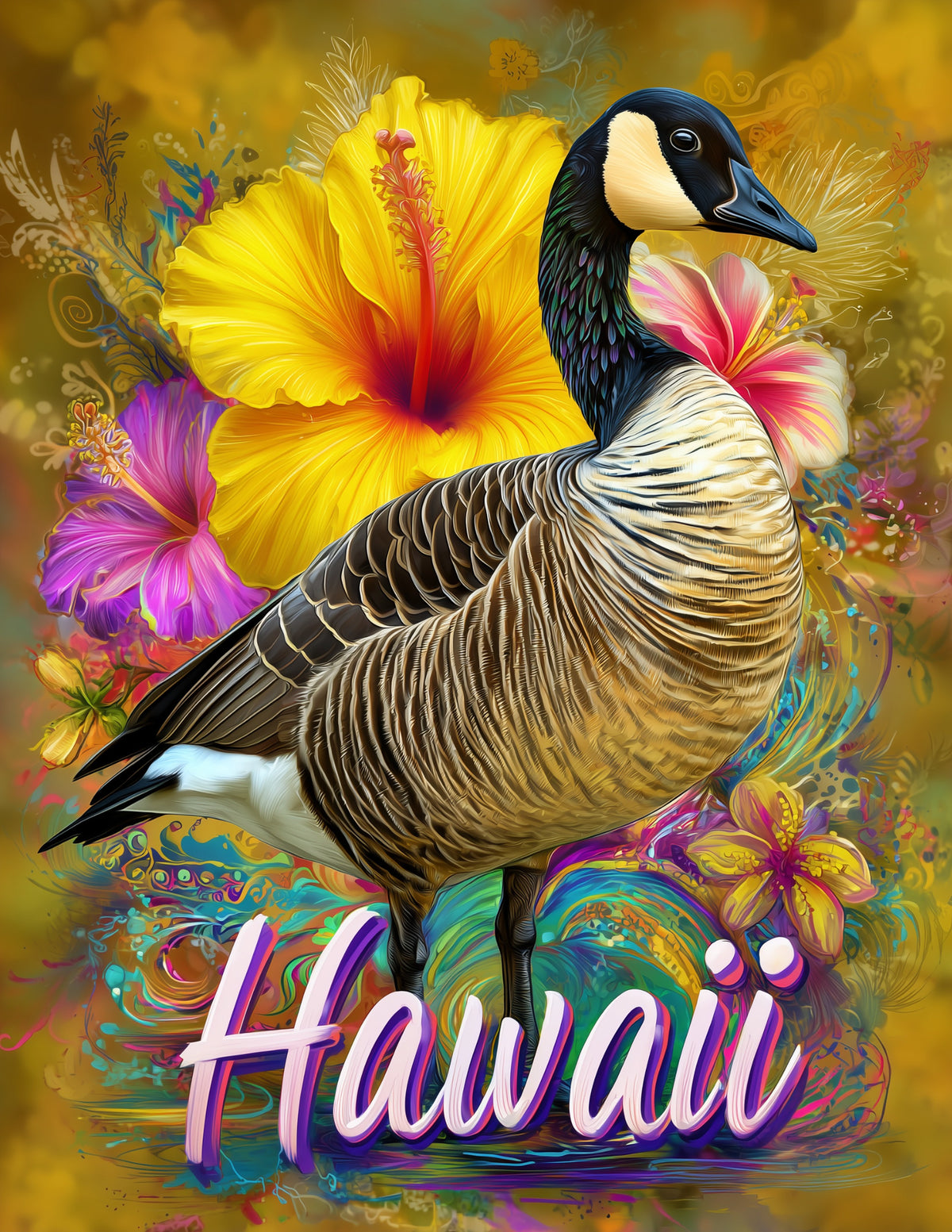 Goose Hawaii — Boho Art, Vibrant Detail Digital Wall Art, 3 Sizes Included, Living Room Decor