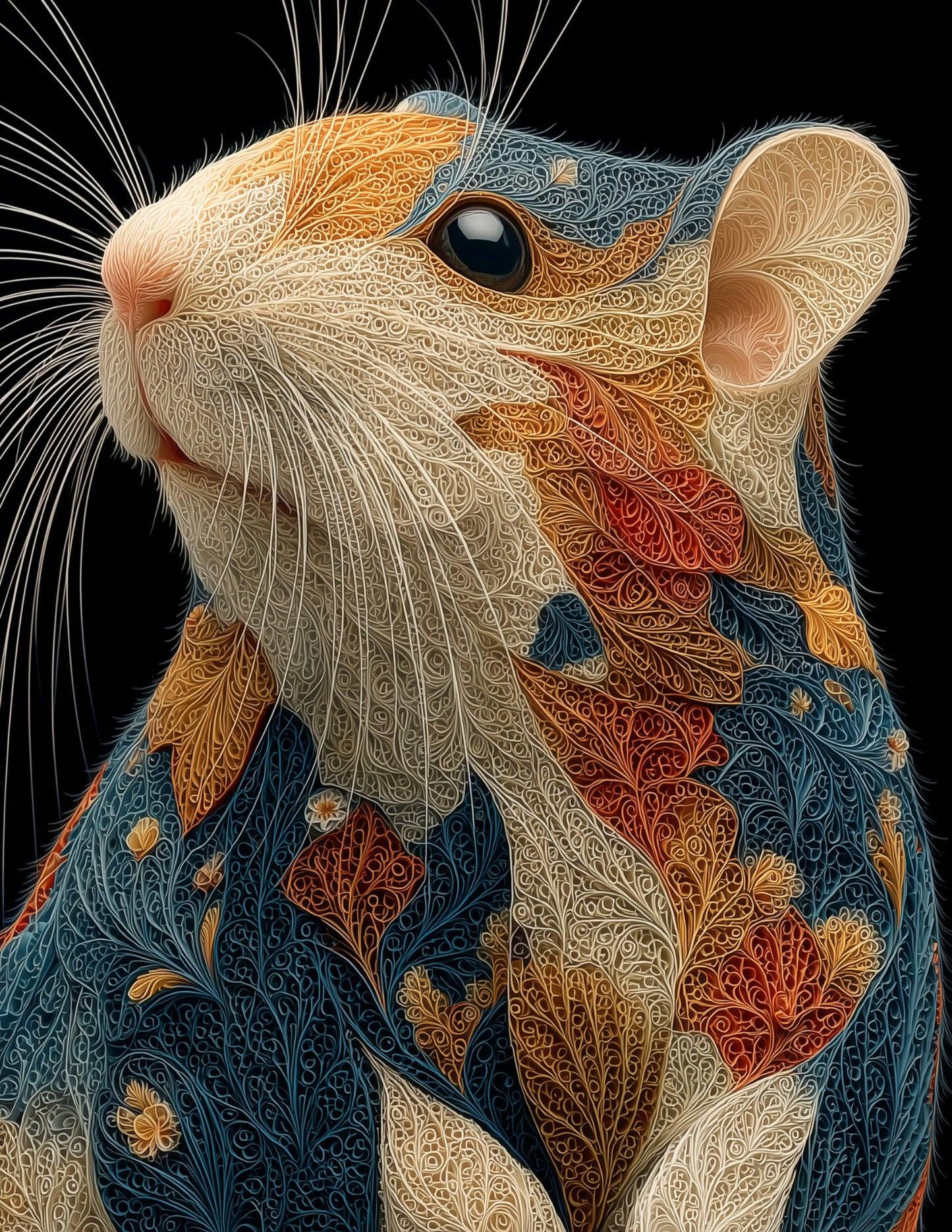 Hamster — Fractal Filigree Art, Serene Hues Digital Wall Art, 3 Sizes Included, Living Room Decor