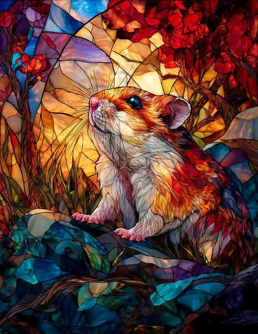 Hamster — Stained Glass Art, Serene Mood Digital Wall Art, 3 Sizes Included, Living Room Decor