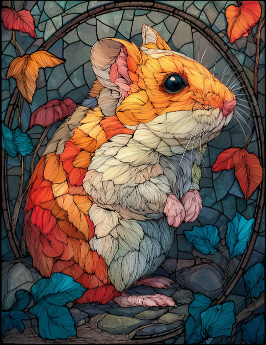Hamster — Stained Glass Art, Teal Palette Digital Wall Art, 3 Sizes Included, Living Room Decor