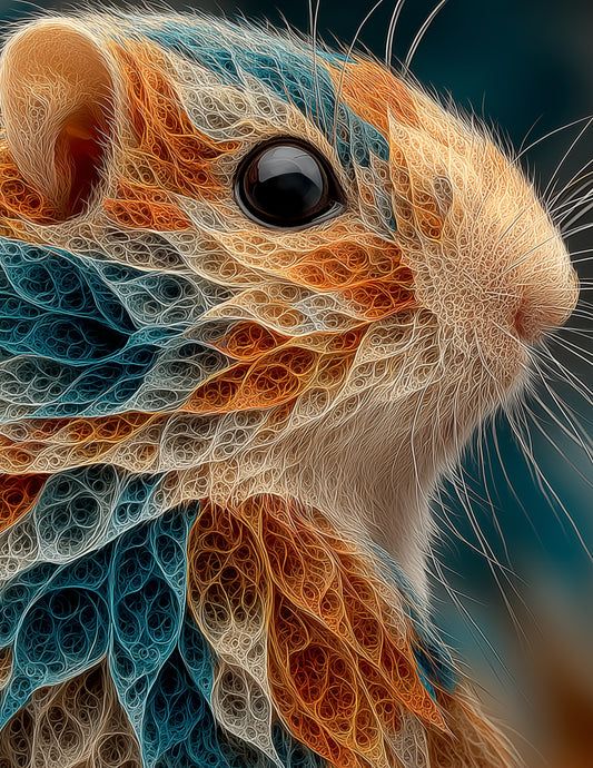 Hamster — Fractal Filigree Art, Vibrant Palette Digital Wall Art, 3 Sizes Included, Living Room Decor