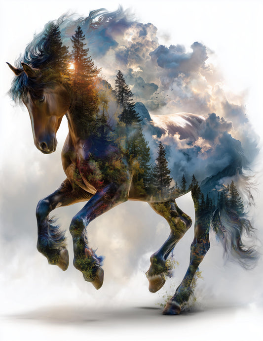 Horse — Double Exposure Art, Forest Glow Digital Wall Art, 3 Sizes Included, Living Room Decor