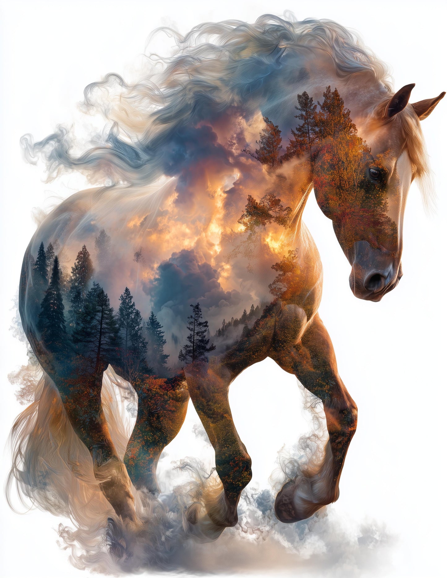 Horse — Double Exposure Art, Midnight Mist Digital Wall Art, 3 Sizes Included, Living Room Decor