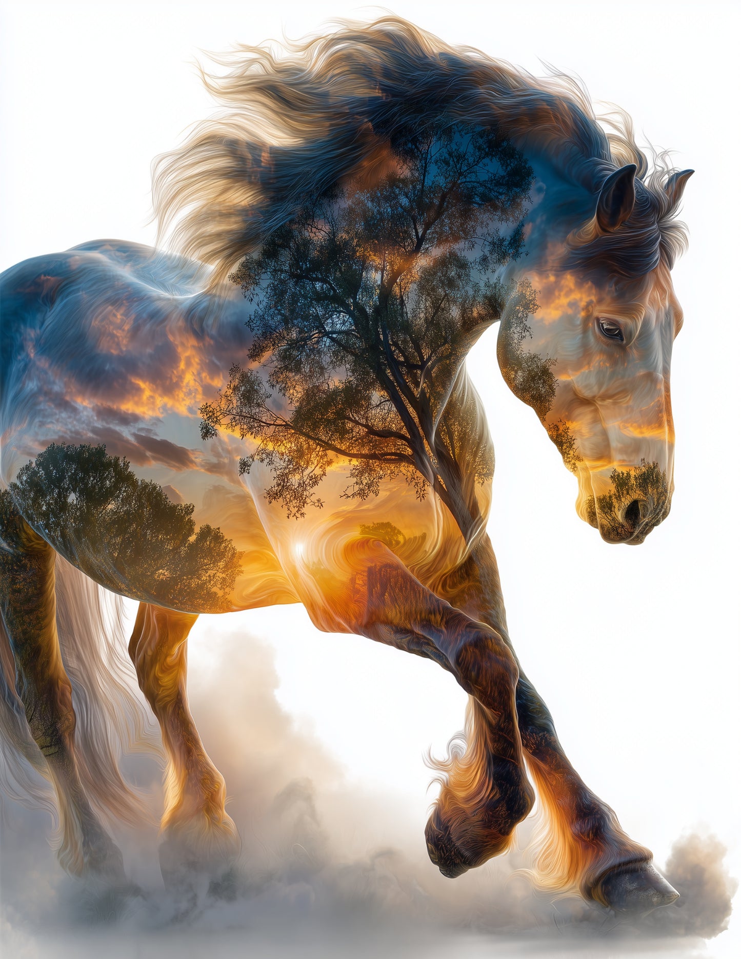 Horse — Double Exposure Art, Sunset Mist Digital Wall Art, 3 Sizes Included, Living Room Decor