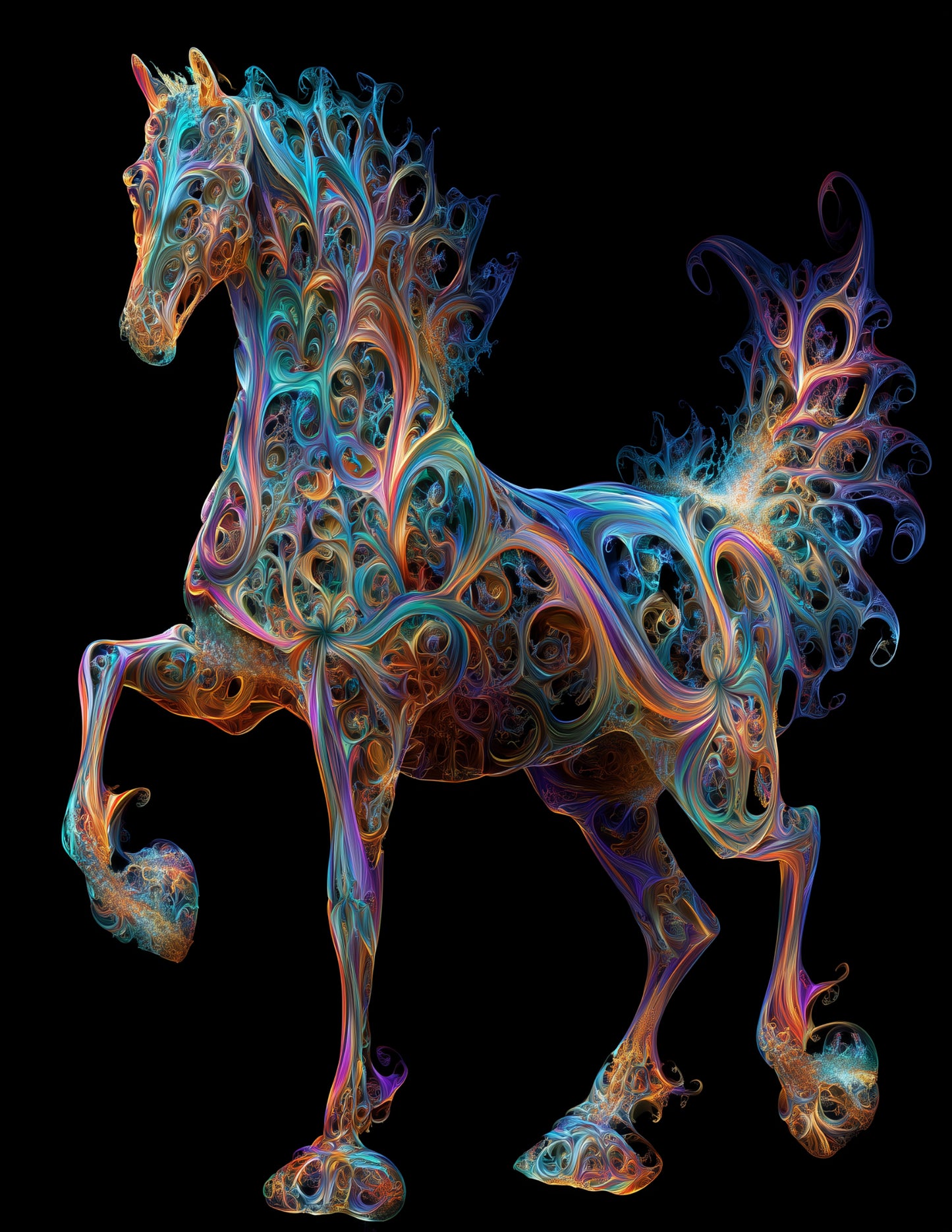 Horse — Fractal Filigree Art, Vibrant Palette Digital Wall Art, 3 Sizes Included, Living Room Decor