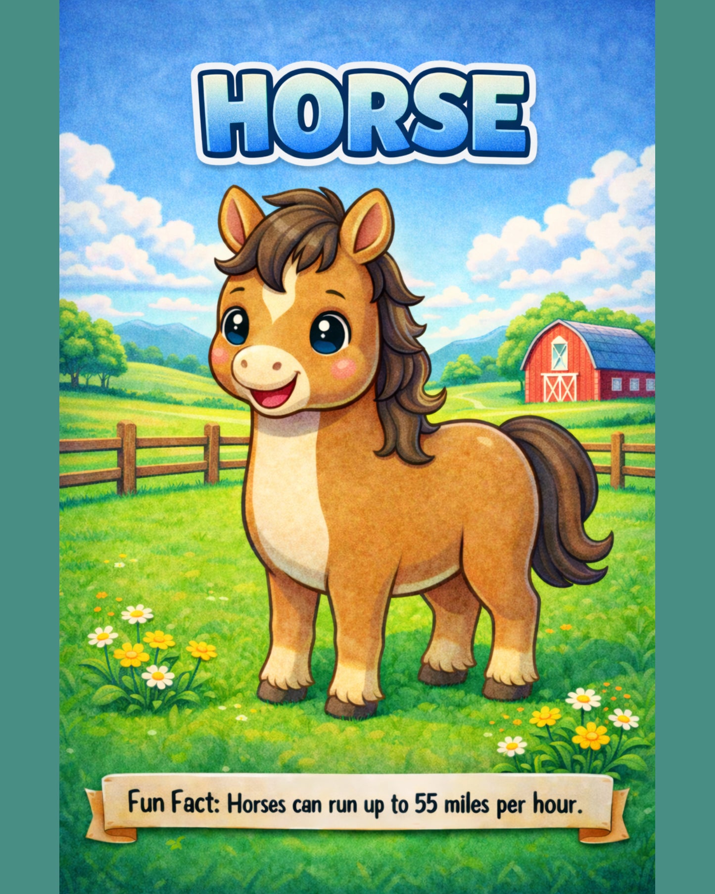 Horse — Fun Fact Character Digital Wall Art, 3 Sizes Included, Nursery Decor