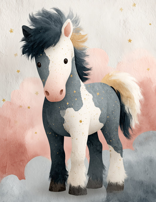 Horse — Nursery Art, Blush Tones Digital Wall Art, 3 Sizes Included, Nursery Decor