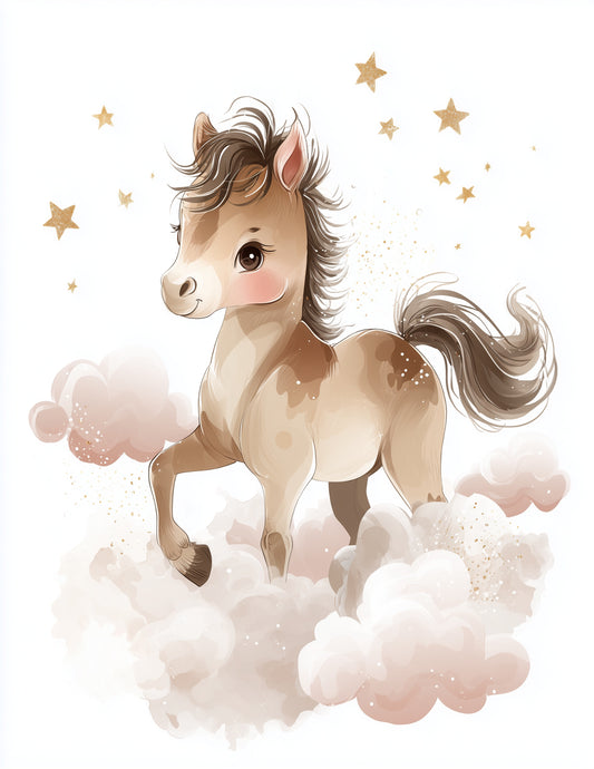 Horse — Nursery Art, Warm Pastels Digital Wall Art, 3 Sizes Included, Nursery Decor