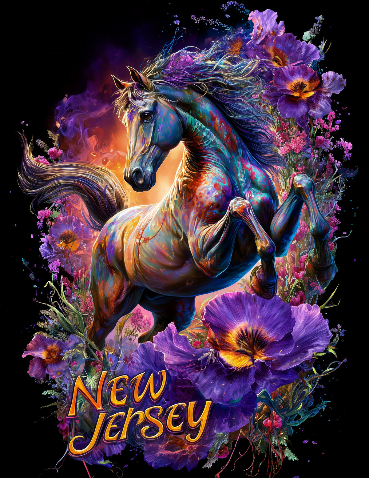 Horse New Jersey — Psychedelic Art, Dreamy Hues Digital Wall Art, 3 Sizes Included, Living Room Decor