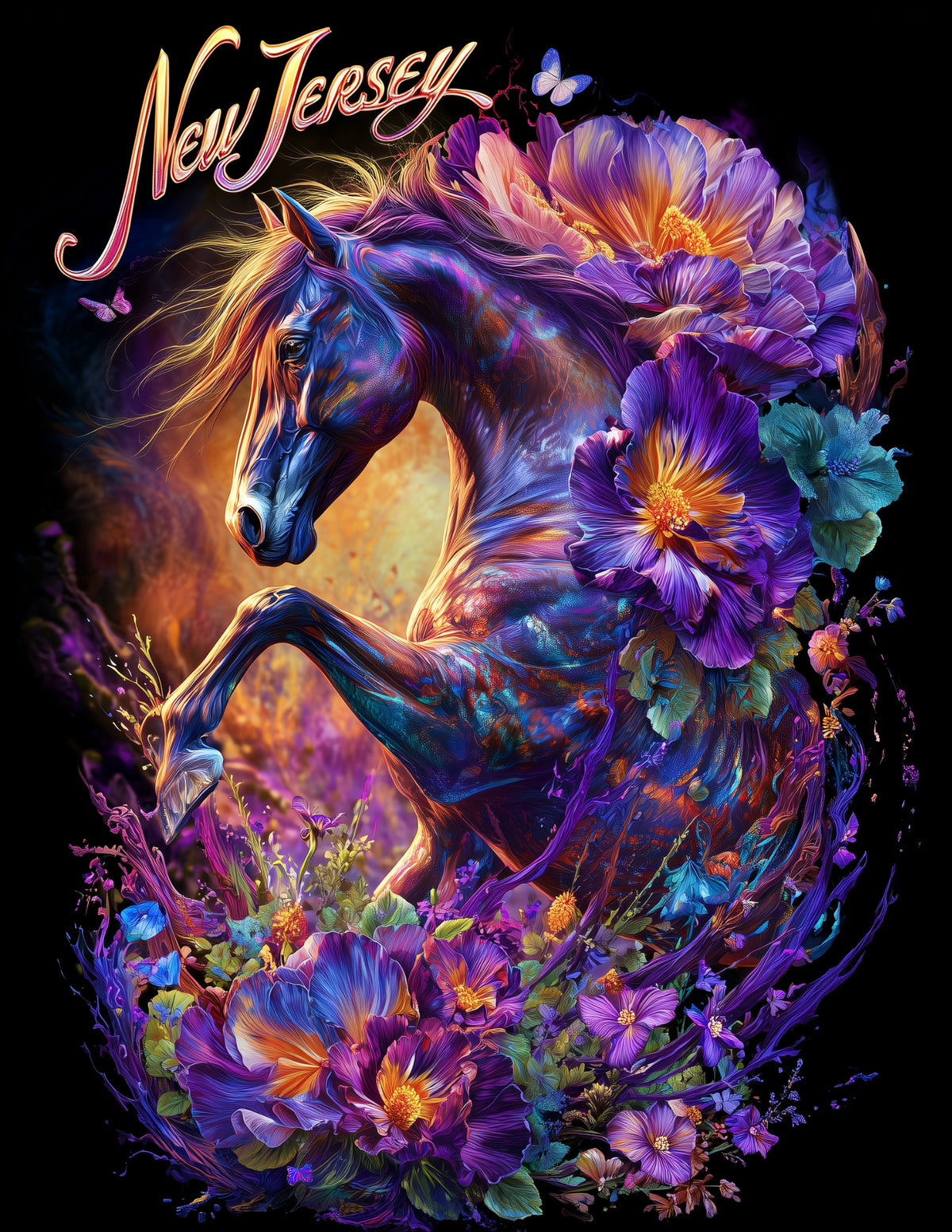 Horse New Jersey — Psychedelic Art, Vibrant Palette Digital Wall Art, 3 Sizes Included, Living Room Decor