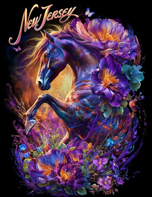 Horse New Jersey — Pyschedelic Art, Vibrant Palette Digital Wall Art, 3 Sizes Included, Living Room Decor