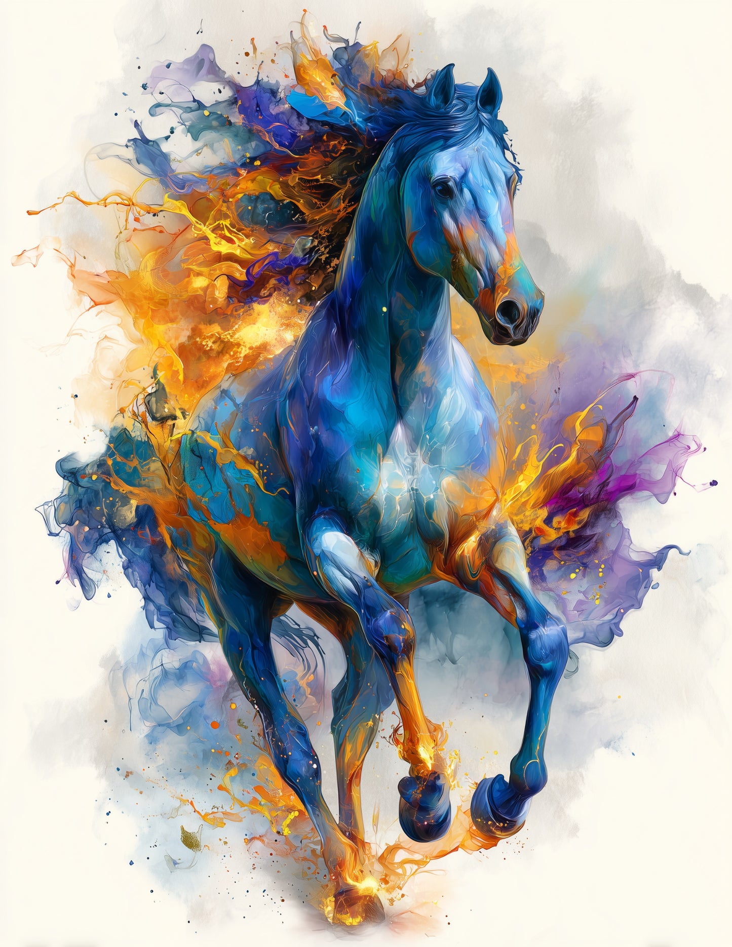 Horse — Watercolor Art, Amber Tones Digital Wall Art, 3 Sizes Included, Living Room Decor